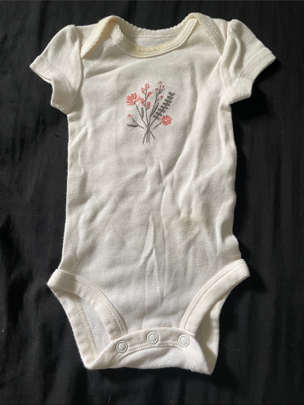 Carter's Cream Short-Sleeve Bodysuit with Pink Floral Stitching